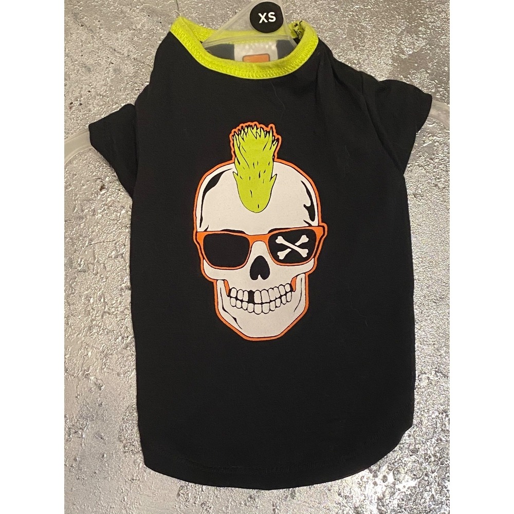 Simply Wag Pet Shirt XS Black Skull Mohawk Halloween Dog‎ Costume Tee